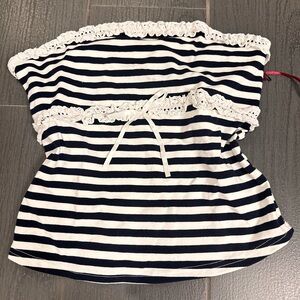 Striped Tube Top with Lace Trim